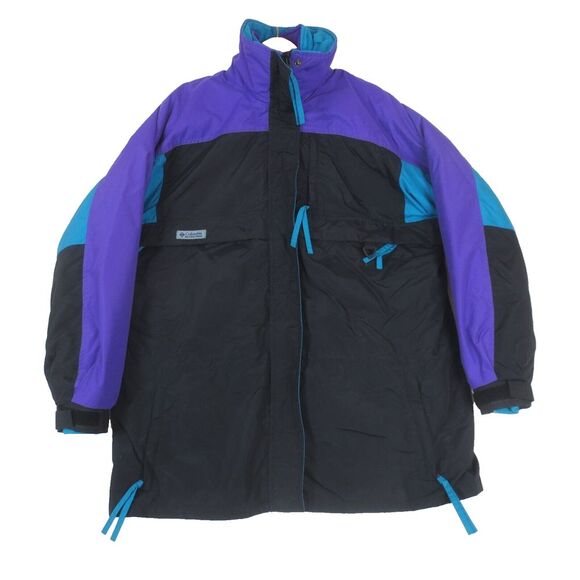 Vintage 90s Columbia Gizzmo Tech Series‎ 3 in 1 Coat Womens L Black Purple Teal - Picture 1 of 16